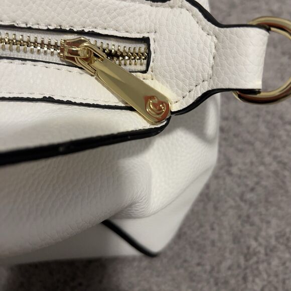 Charming Charlie White Faux Leather Satchel Purse Black Piping NWOT - Picture 5 of 9